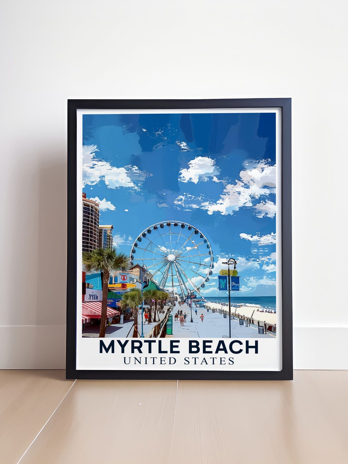 Myrtle Beach Boardwalk Ferris Wheel Ocean View Vintage Travel Poster - Image 4