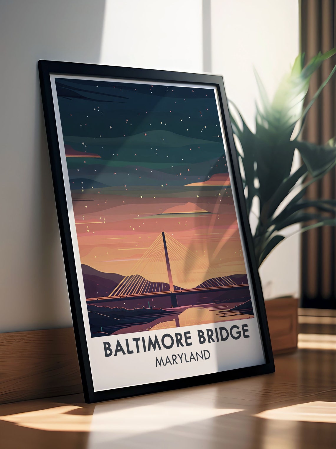Baltimore Bridge Maryland Cable Stayed Bridge At Night Poster - Image 2