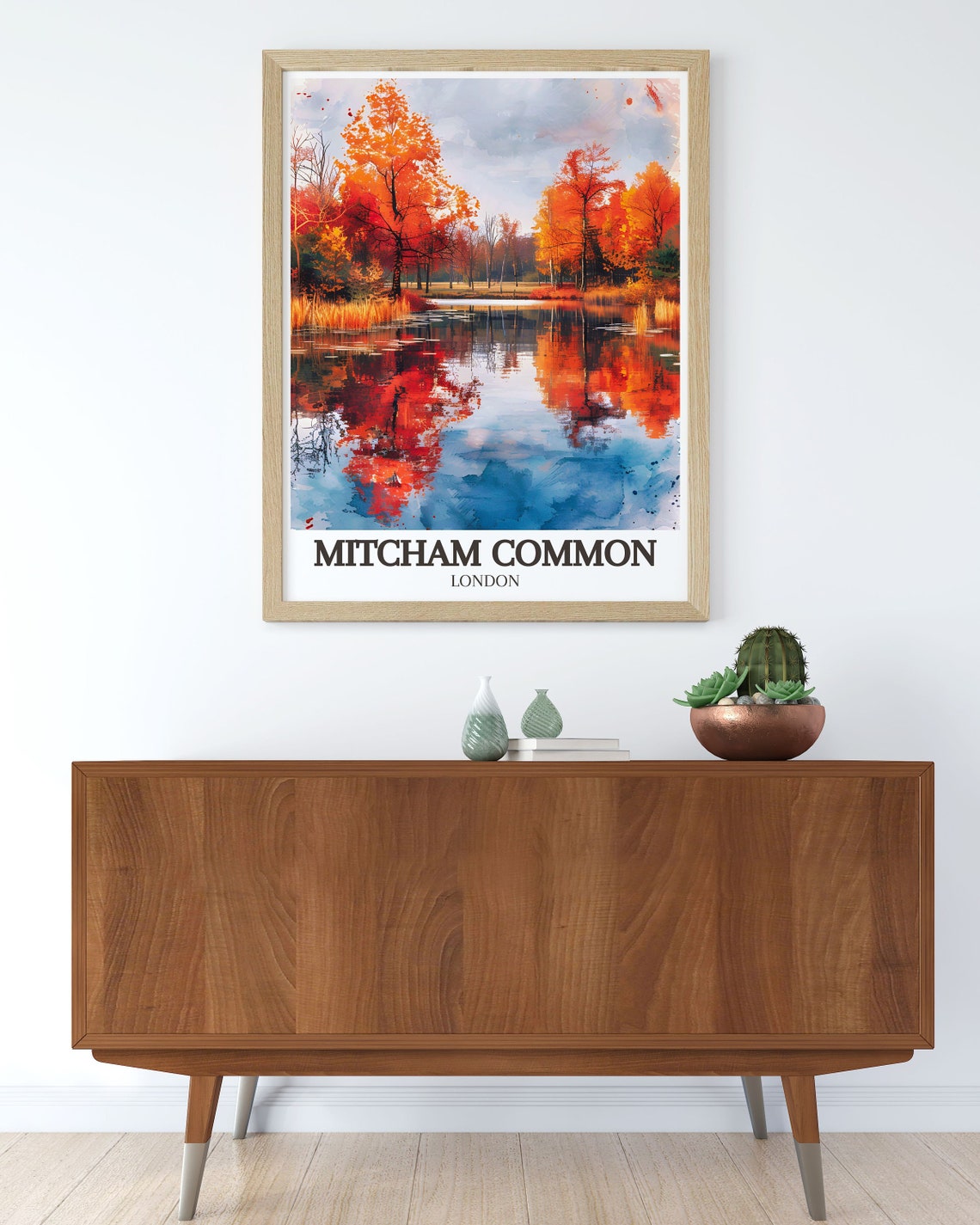 Mitcham Common London Fall Foliage Pond Reflection Artwork Poster - Image 3