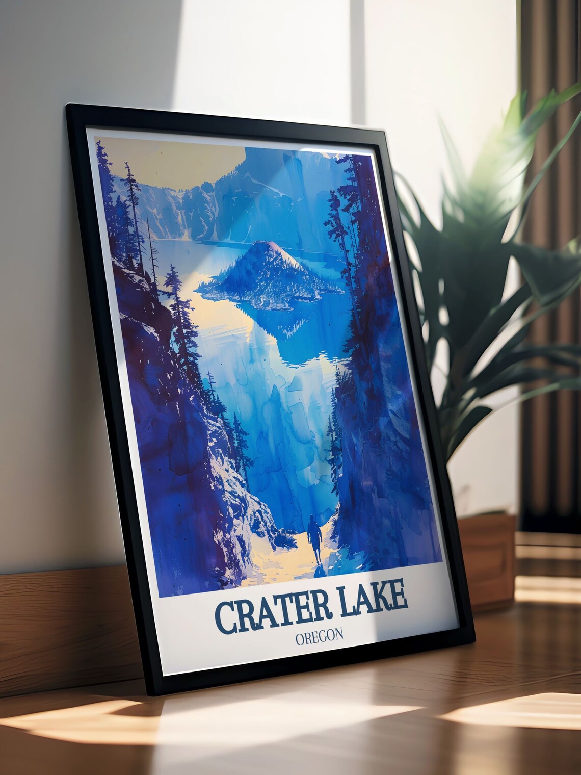 Crater Lake Oregon Wizard Island Deep Blue Water Travel Poster - Image 3