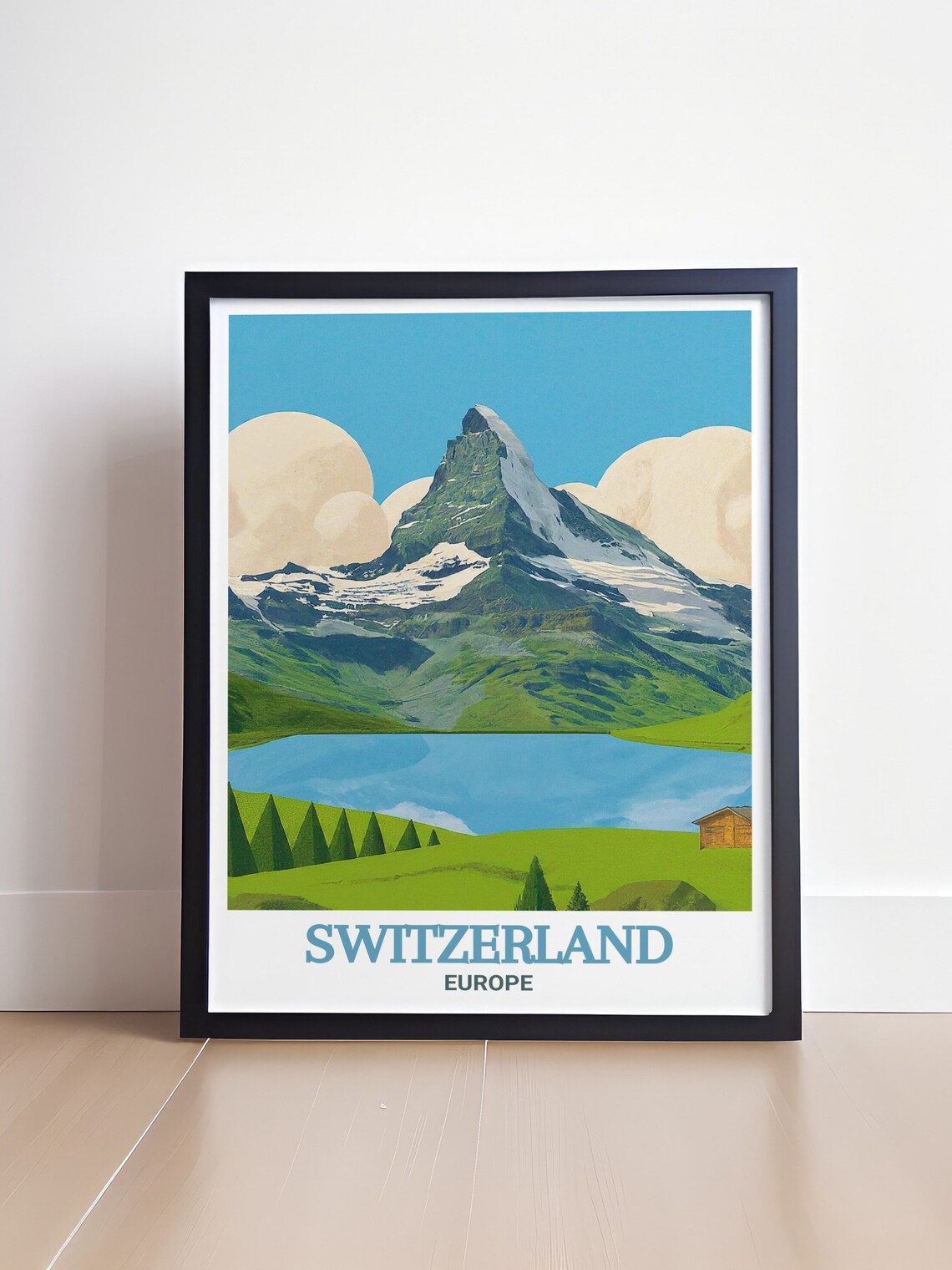 Switzerland Matterhorn Snowy Alpine Lake Meadow Cabin Poster - Image 4