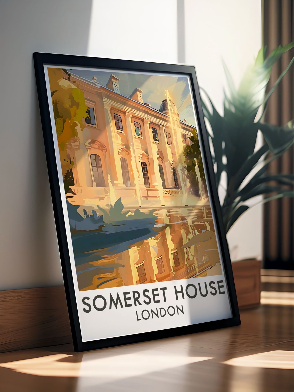 Somerset House Poster The Fountains Art Deco Print The Fountains And Somerset House Art London Travel Poster - Image 2