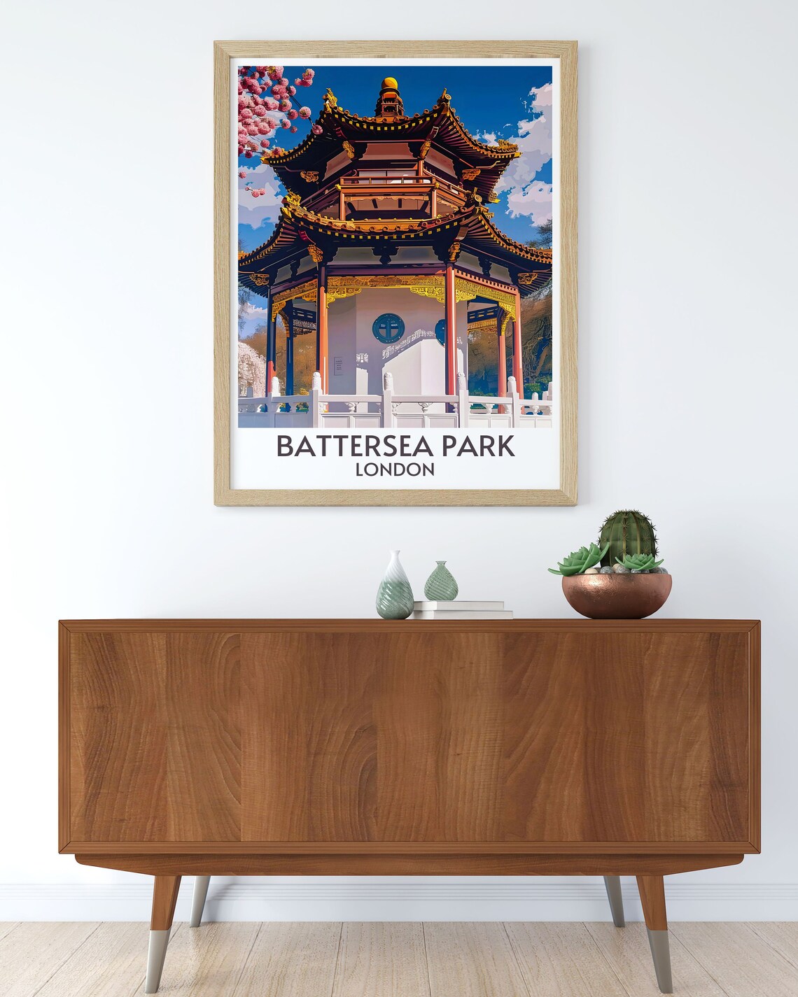 Battersea Park London Chinese Pagoda Blossom Travel Art Poster - Image 2