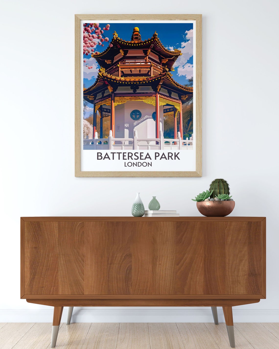 Battersea Park London Poster Battersea Park Pagoda Power Station Print Battersea Park Pagoda Art And Power Station Travel Print - Image 2