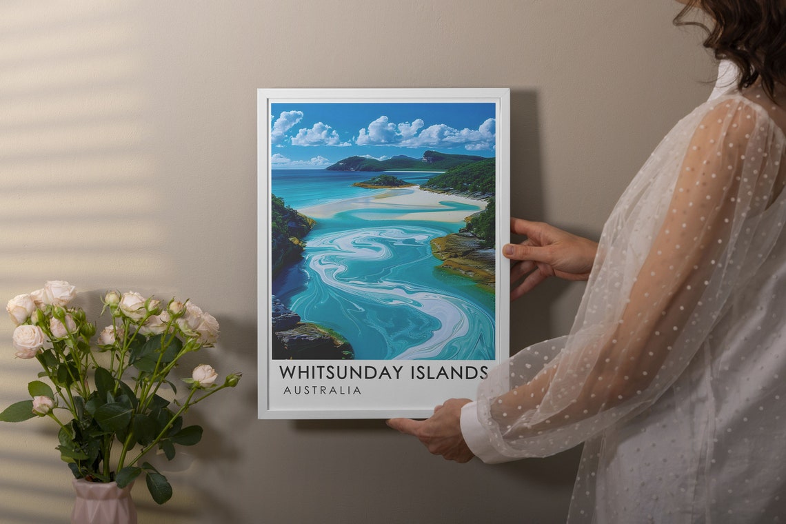 Hill Inlet Swirling Turquoise Waters Aerial View in Australia Poster - Image 3