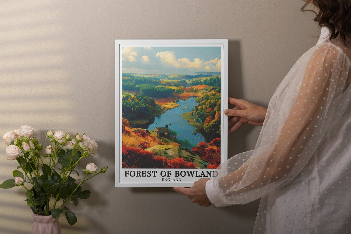 Forest Of Bowland Autumn Lake Cabins England Landscape Travel Poster - Image 2