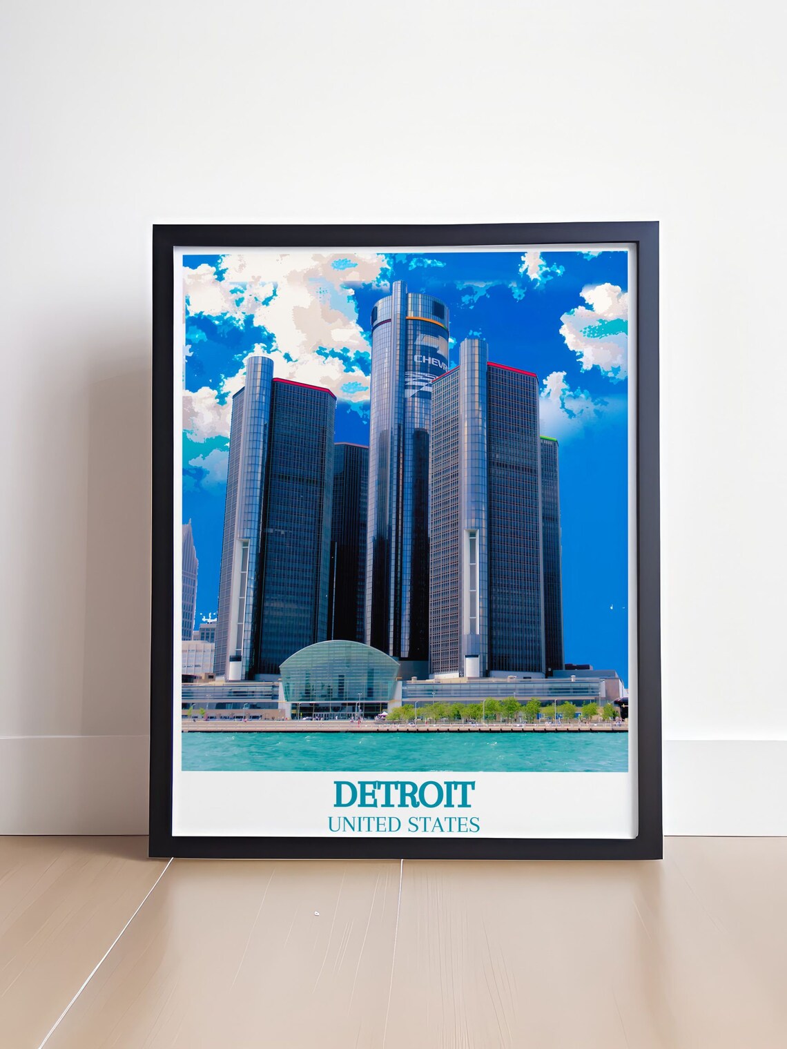 Detroit United States Renaissance Center Riverfront Skyline Poster - Image 4