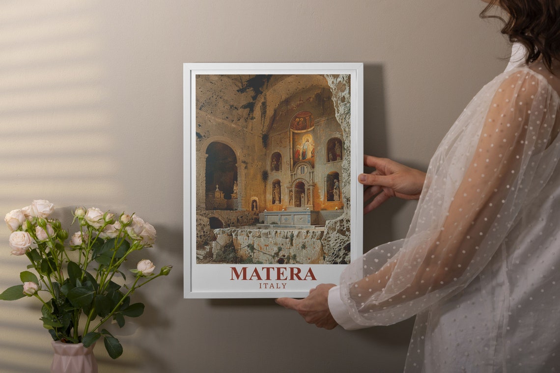 Matera Poster Rock Church Print Italian Travel Art Scenic Italy Poster Historic Matera Wall Decor Travel Print Italy Wall Decor - Image 3