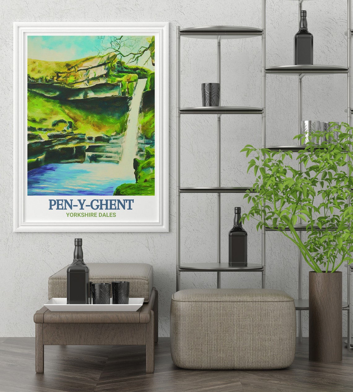 Pen-y-ghent Hull Pot Waterfall Painterly Dales Travel Poster - Image 3