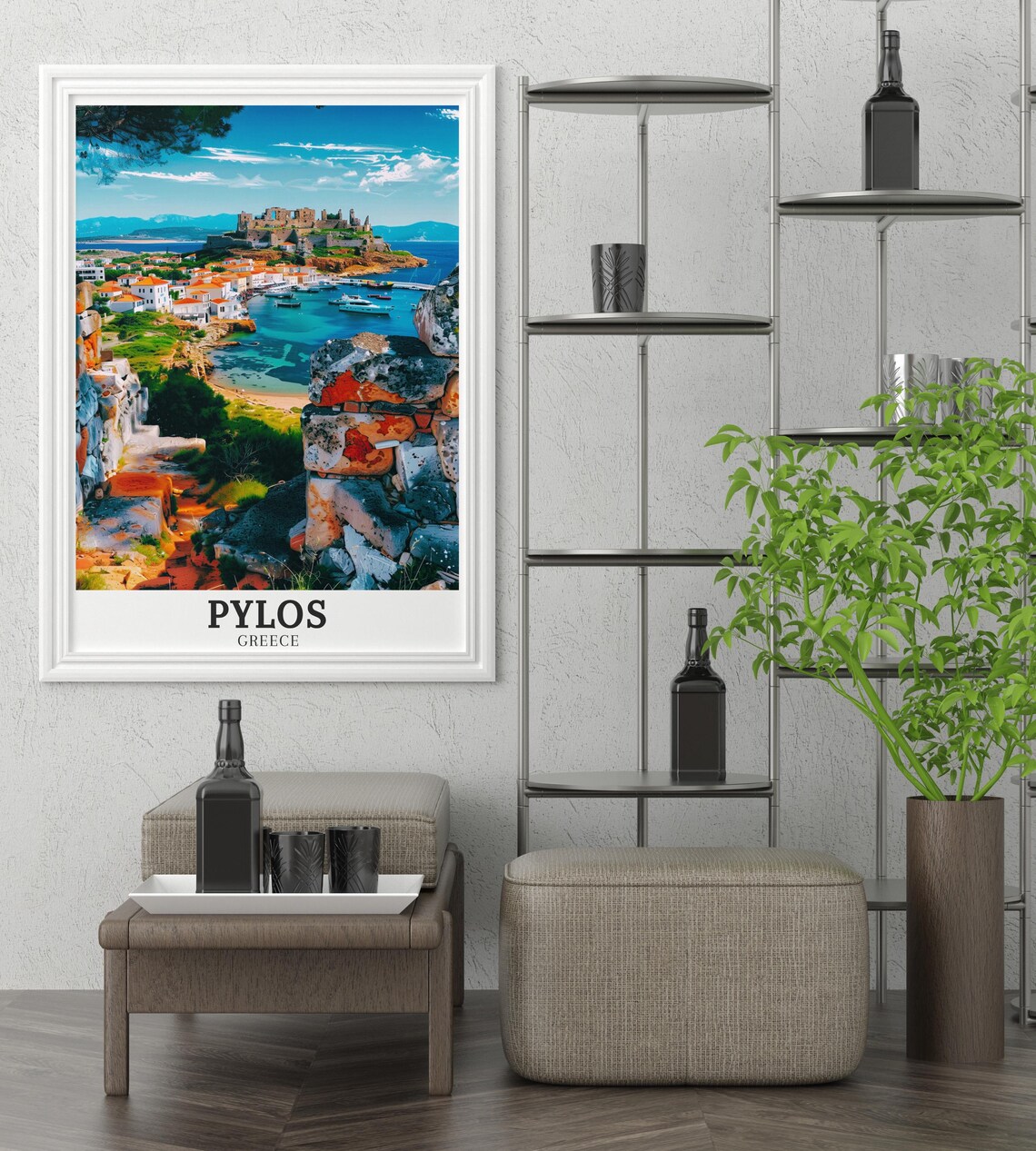 Pylos Greece Navarino Castle Ruins Over Blue Harbor View Poster - Image 2