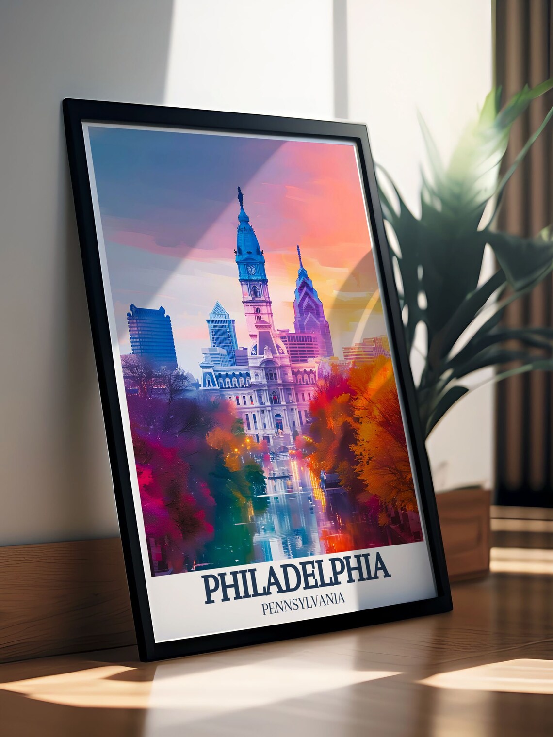 Philadelphia Pennsylvania Sunset City Hall Skyline Travel Poster - Image 2