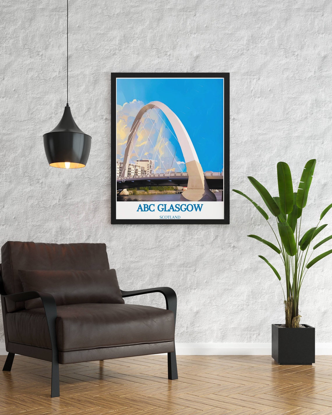 Glasgow Scotland Travel Poster Clyde Arc Bridge Modern Arch Art - Image 2