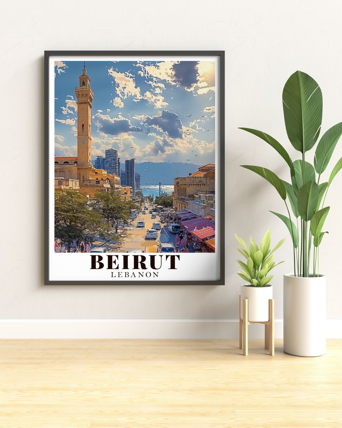 Beirut Lebanon Golden Mosque Harbor Cityscape Blue Sky Travel Poster - Image 3