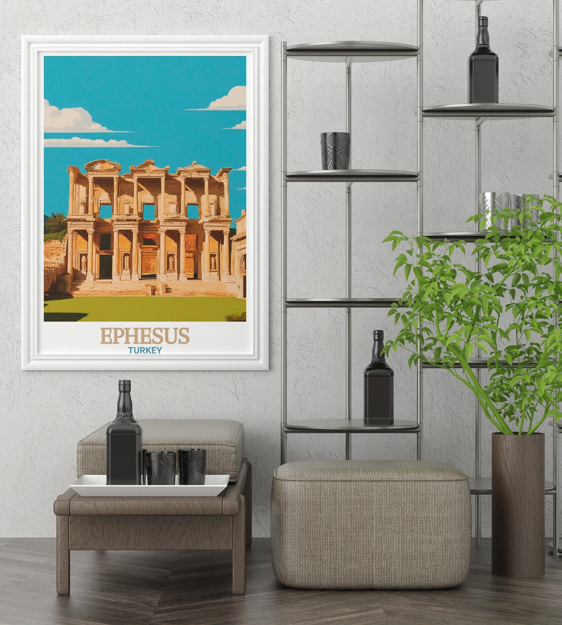 Ephesus Turkey Library Of Celsus Facade Vintage Travel Poster - Image 3