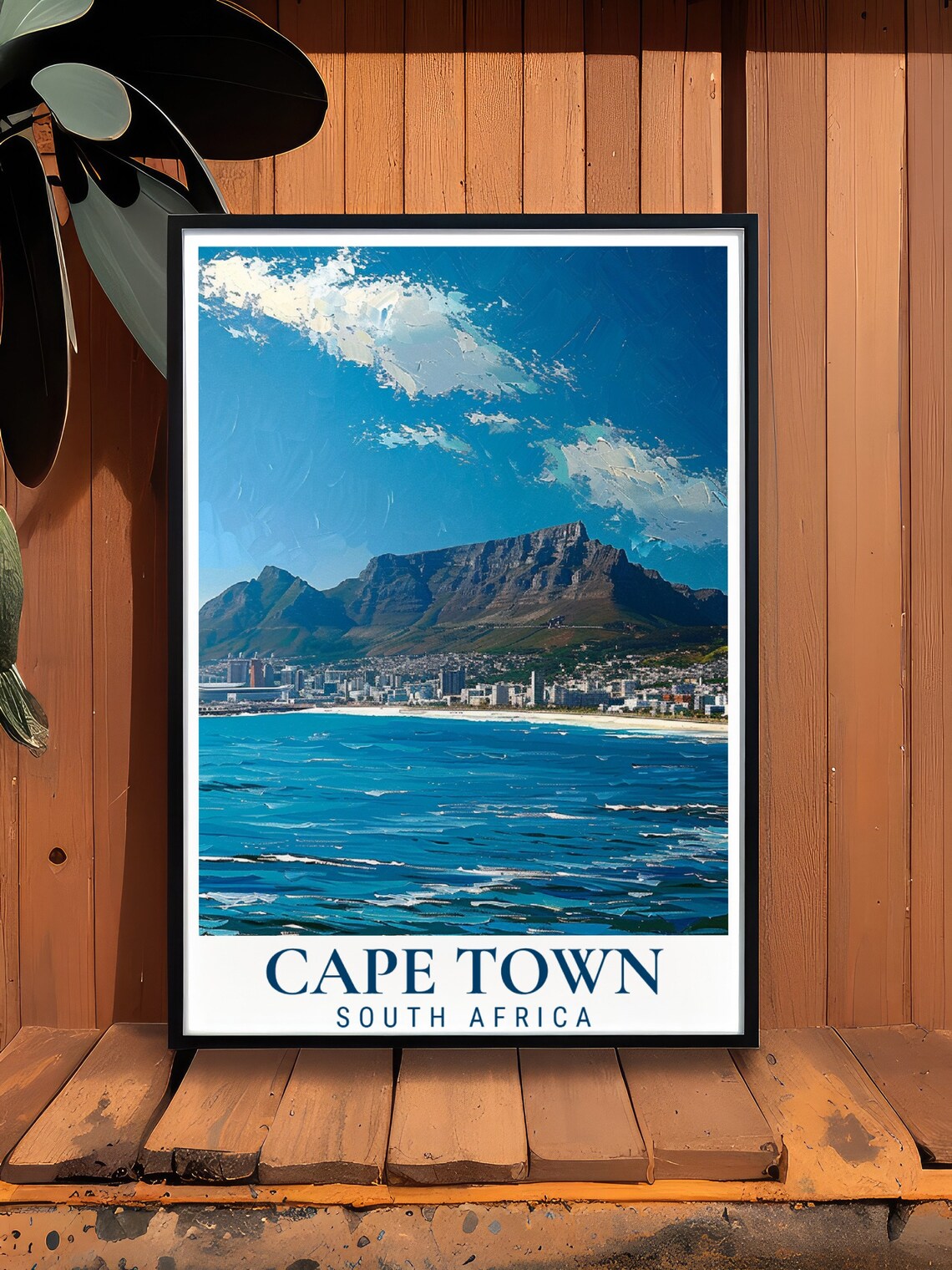 Cape Town Table Mountain and Ocean View Vintage Travel Poster - Image 2