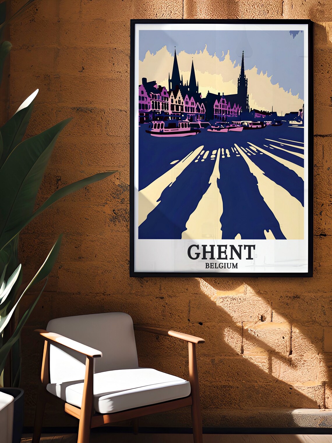 Ghent Belgium Graslei Harbor Boats Spires Evening Pop Art Poster - Image 3