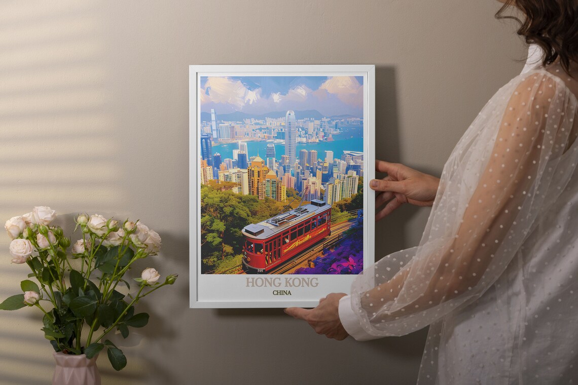 Hong Kong Victoria Peak Tram Skyline Cityscape Travel Poster - Image 2
