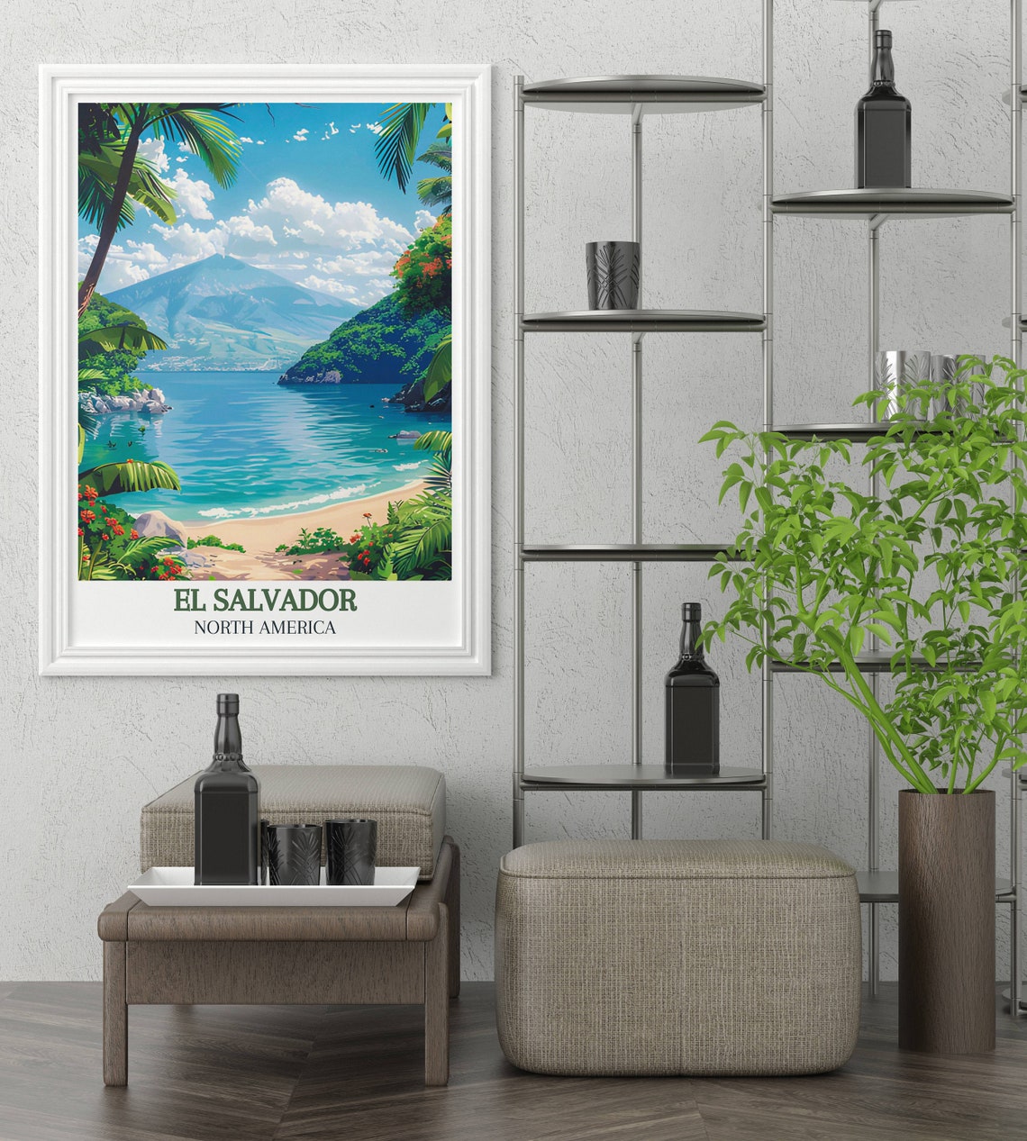 El Salvador Tropical Beach Cove Beneath a Volcano View Poster - Image 4