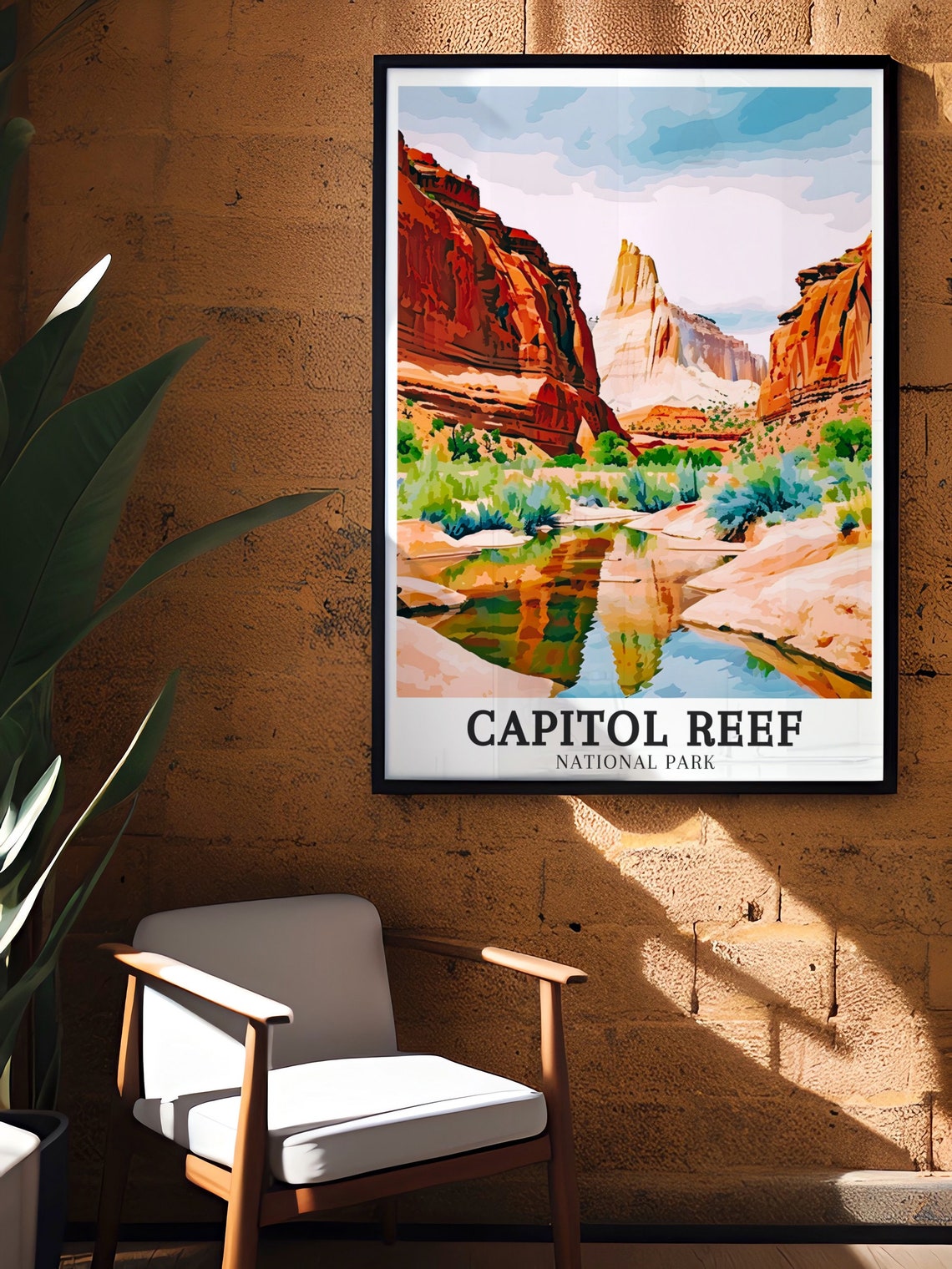 Capitol Reef Canyon Red Cliffs Water Reflection National Park Poster - Image 3