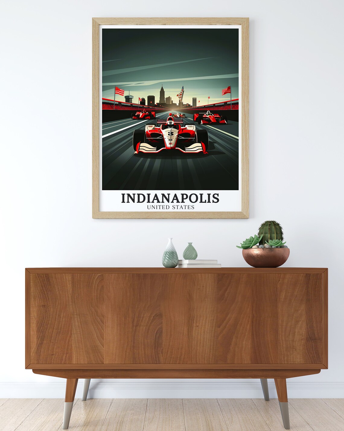 Indianapolis Motor Speedway Indy Race Cars Art Deco Sport Poster - Image 2