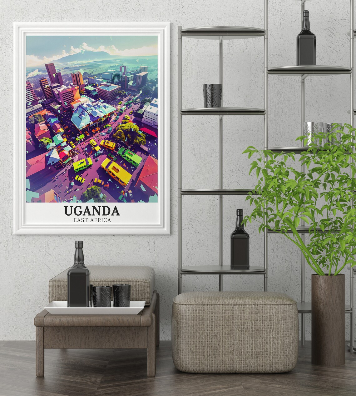 Kampala Aerial Street Scene Colorful East Africa Uganda Travel Poster - Image 2