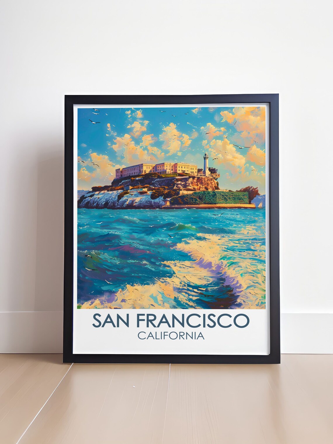 San Francisco Alcatraz Island Bay Waves Historic Travel Poster - Image 4