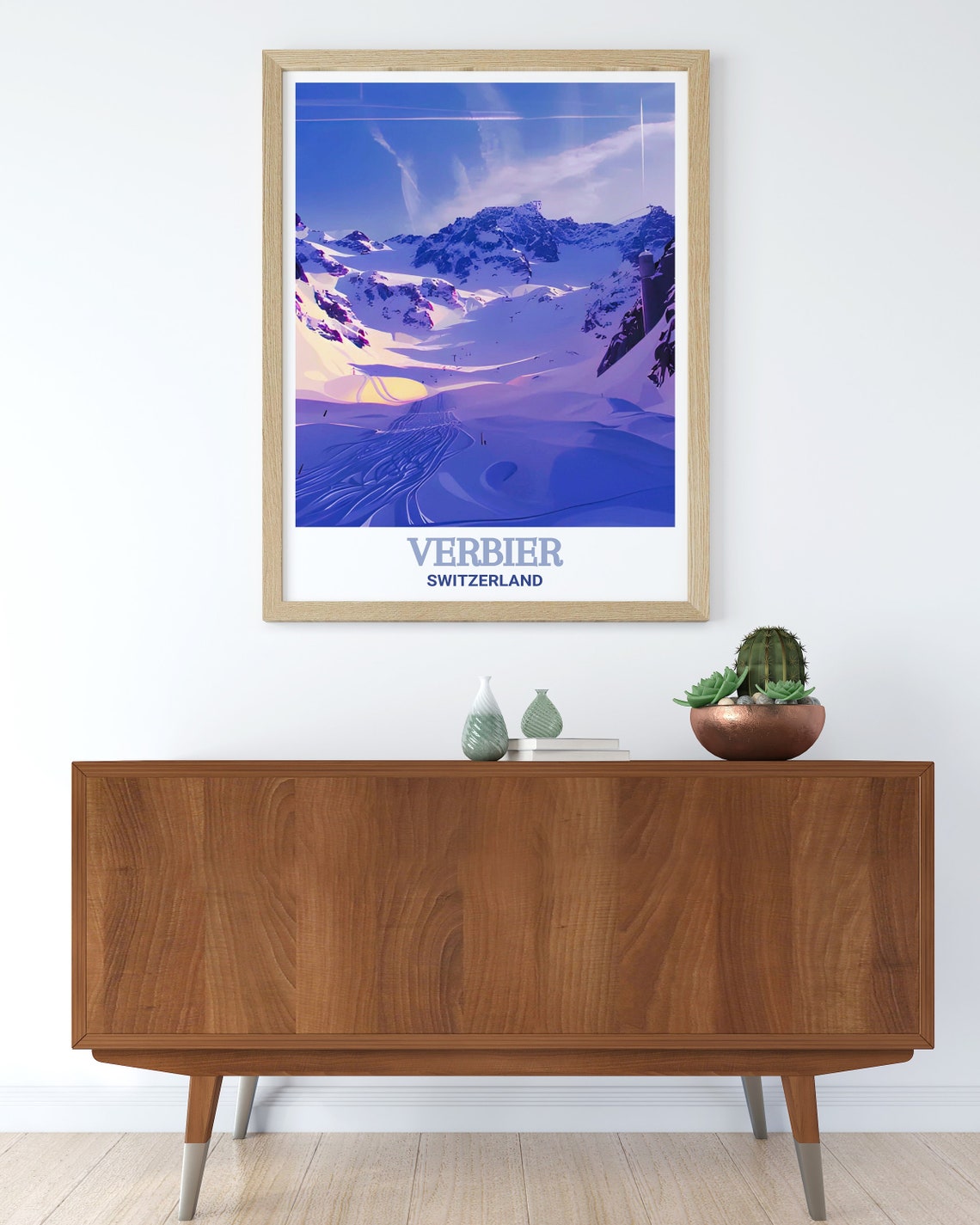 Verbier Switzerland Purple Hued Snowy Mountain Slopes Ski Poster - Image 3