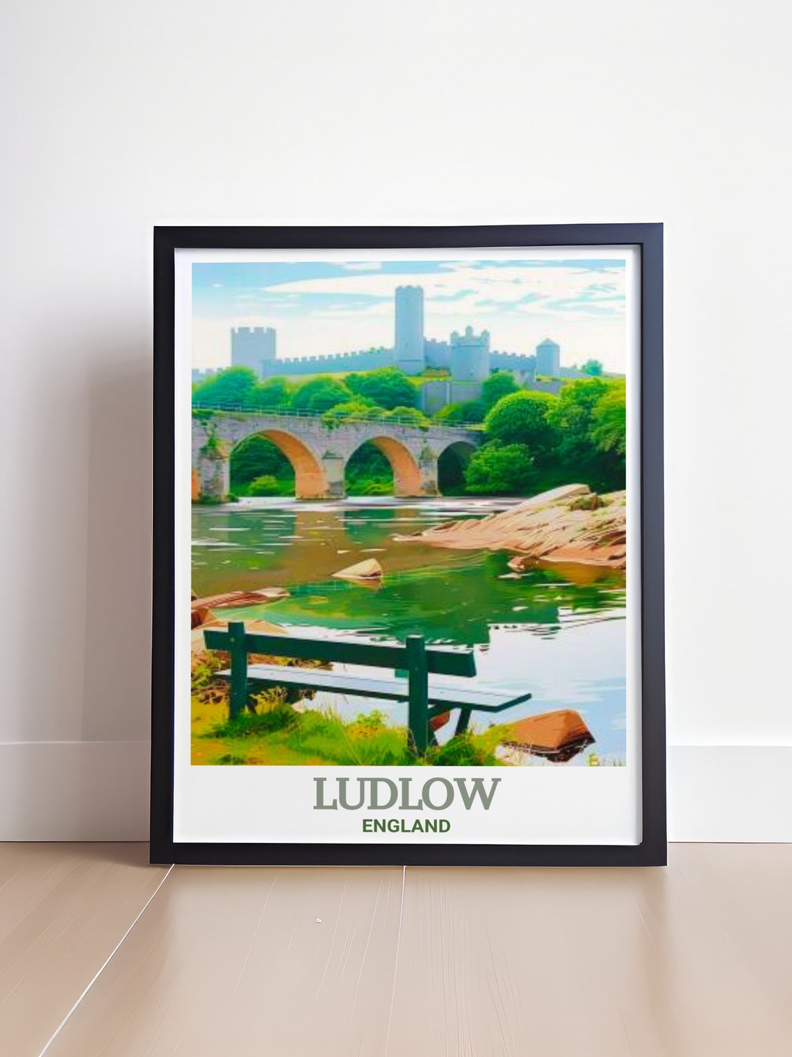 Ludlow England Dinham Bridge Riverside Landmark Castle View Poster - Image 4