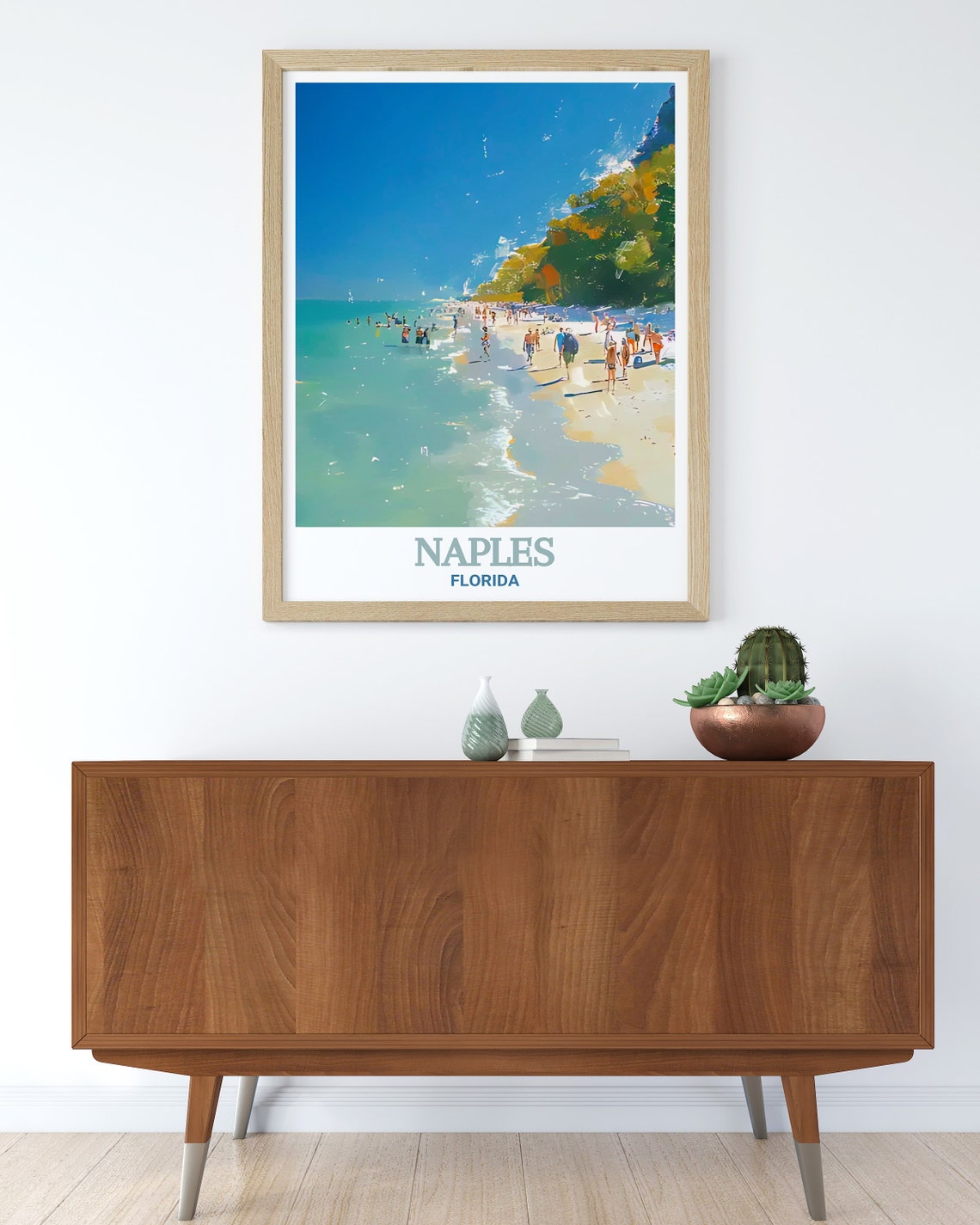 Naples Florida Beach Poster With Swimmers and Turquoise Water - Image 3