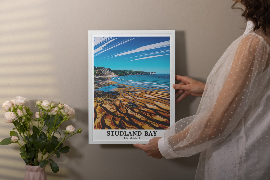Studland Bay Middle Beach Low Tide Ripples Cliffs Travel Poster - Image 3