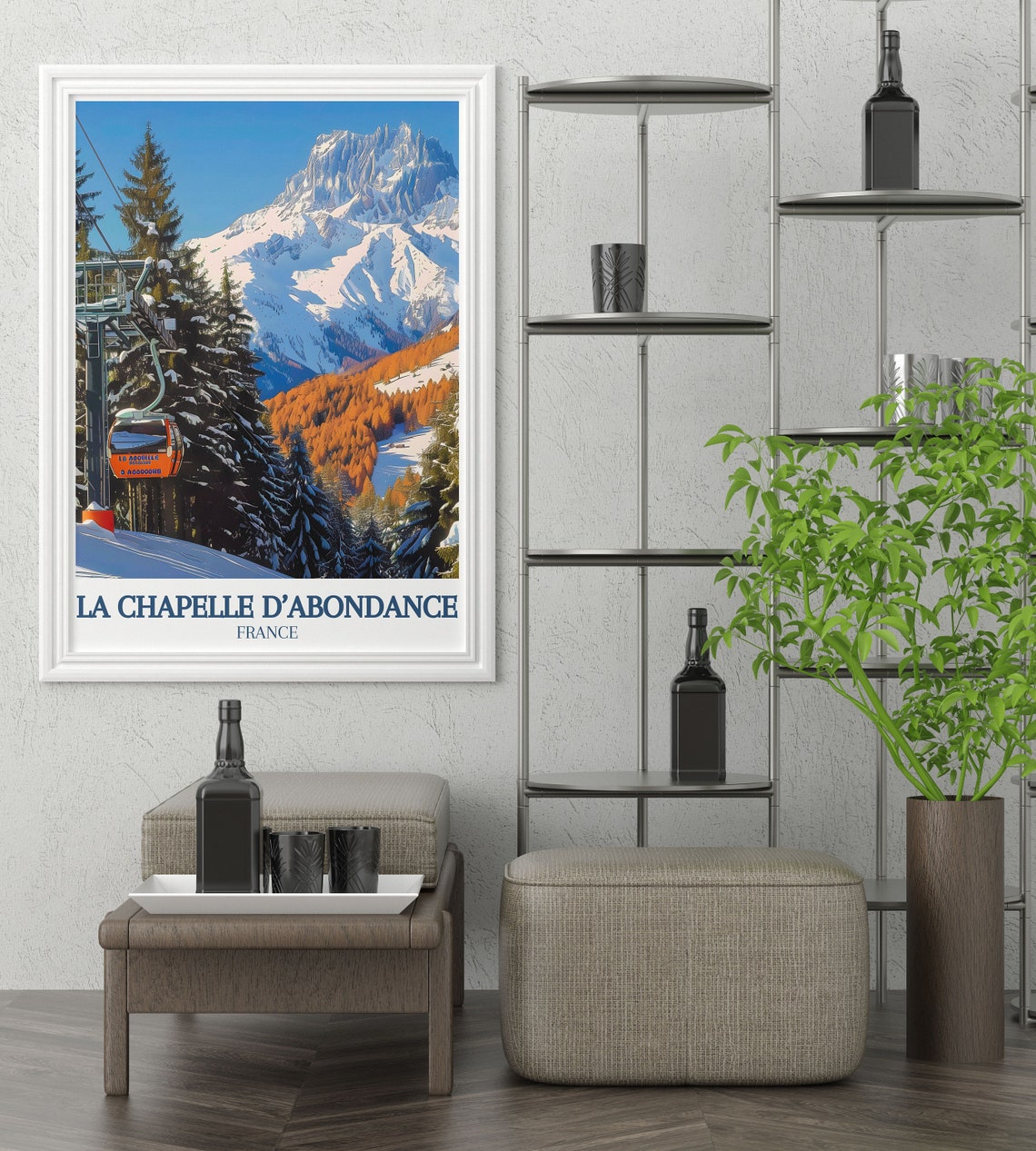 La Chapelle d'Abondance France Poster With Ski Gondola And Snowy Peaks - Image 3