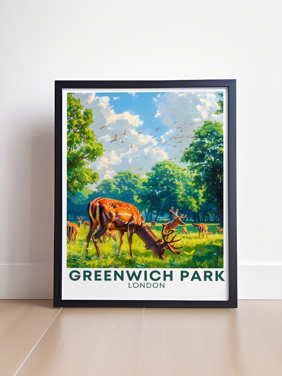 Greenwich Park Deer Herd Grazing Meadow London Travel Poster - Image 4