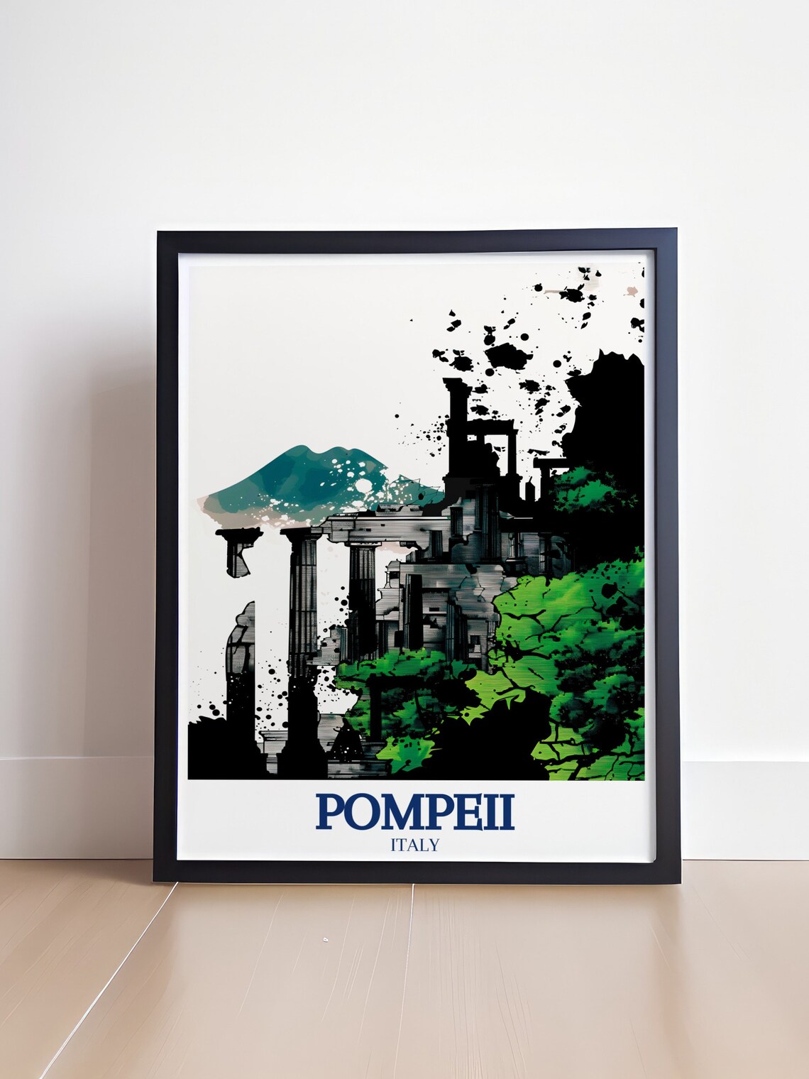 Pompeii Italy Temple of Apollo Ruins Watercolor Ink Art Poster - Image 4