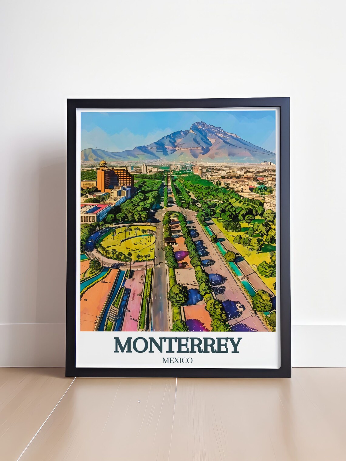 Monterrey Aerial City Panorama Mountain Mexico Travel Poster - Image 4