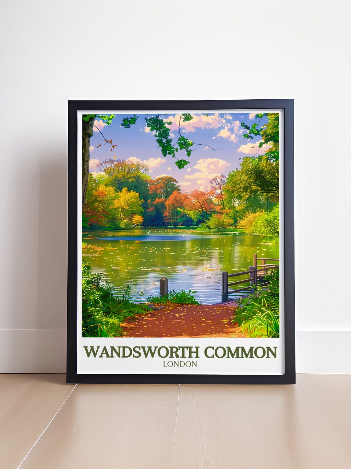 Wandsworth Common London Autumn Pond Fall Leaves Travel Poster - Image 4