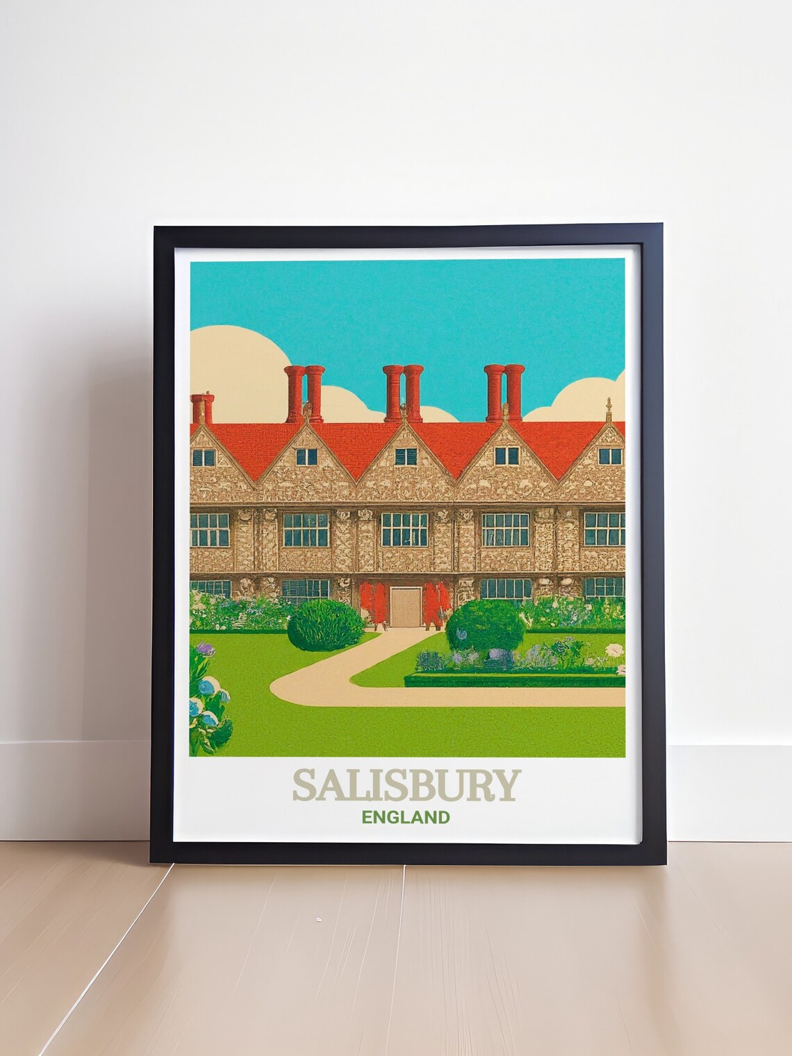 Salisbury England Historic Manor House Red Roof Garden Poster - Image 4