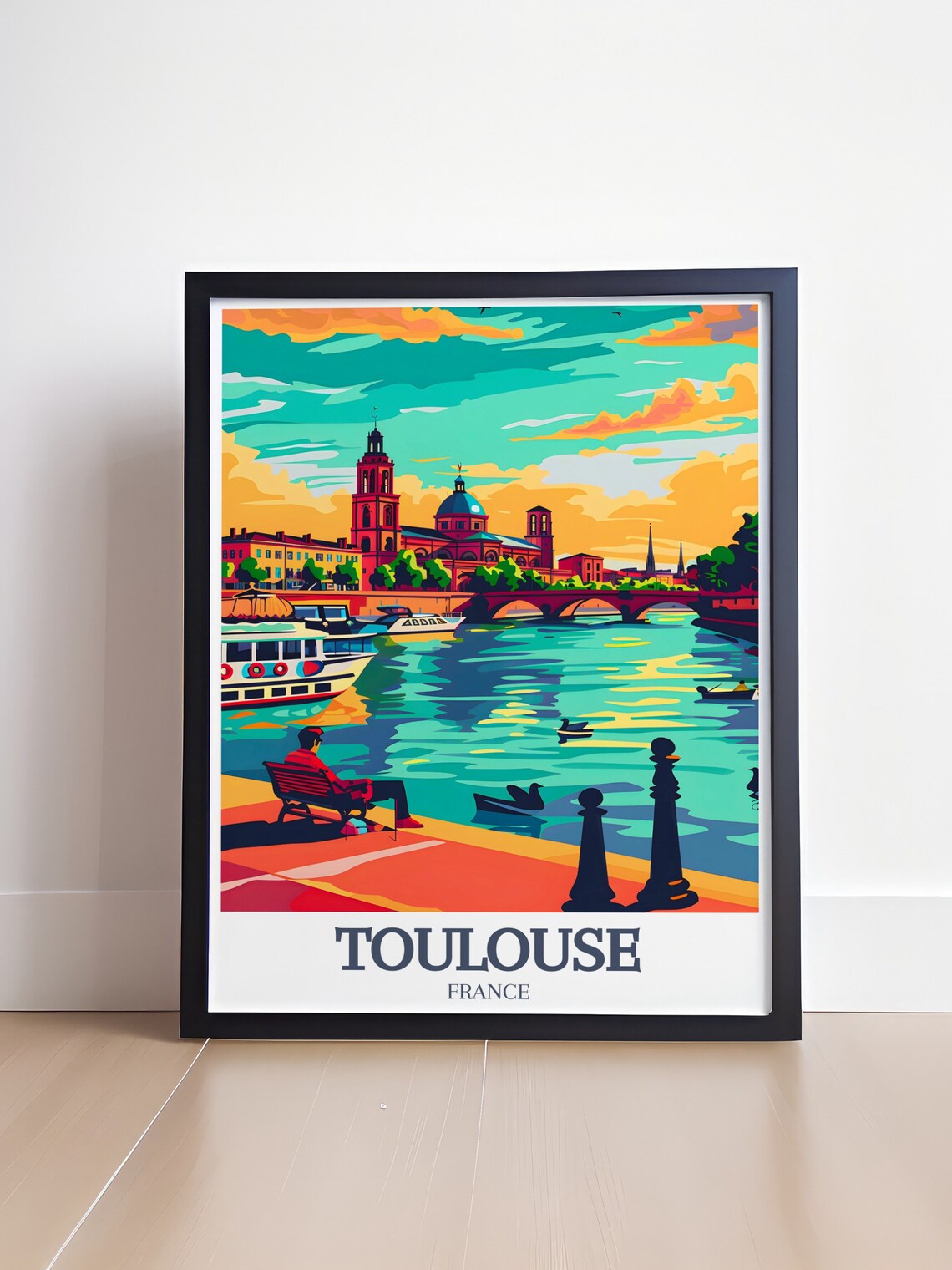 Toulouse France Pont Neuf Garonne River Bank Golden Sunset Poster - Image 4