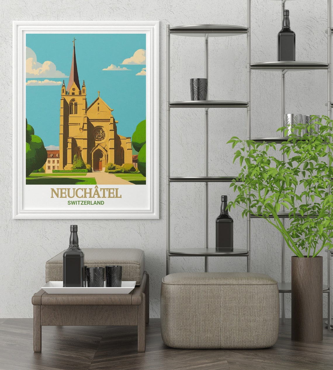 Neuchtel Travel Poster La Collgiale Church Travel Poster La Collgiale Church Decor La Collgiale Church Travel Art Neuchtel Art - Image 2
