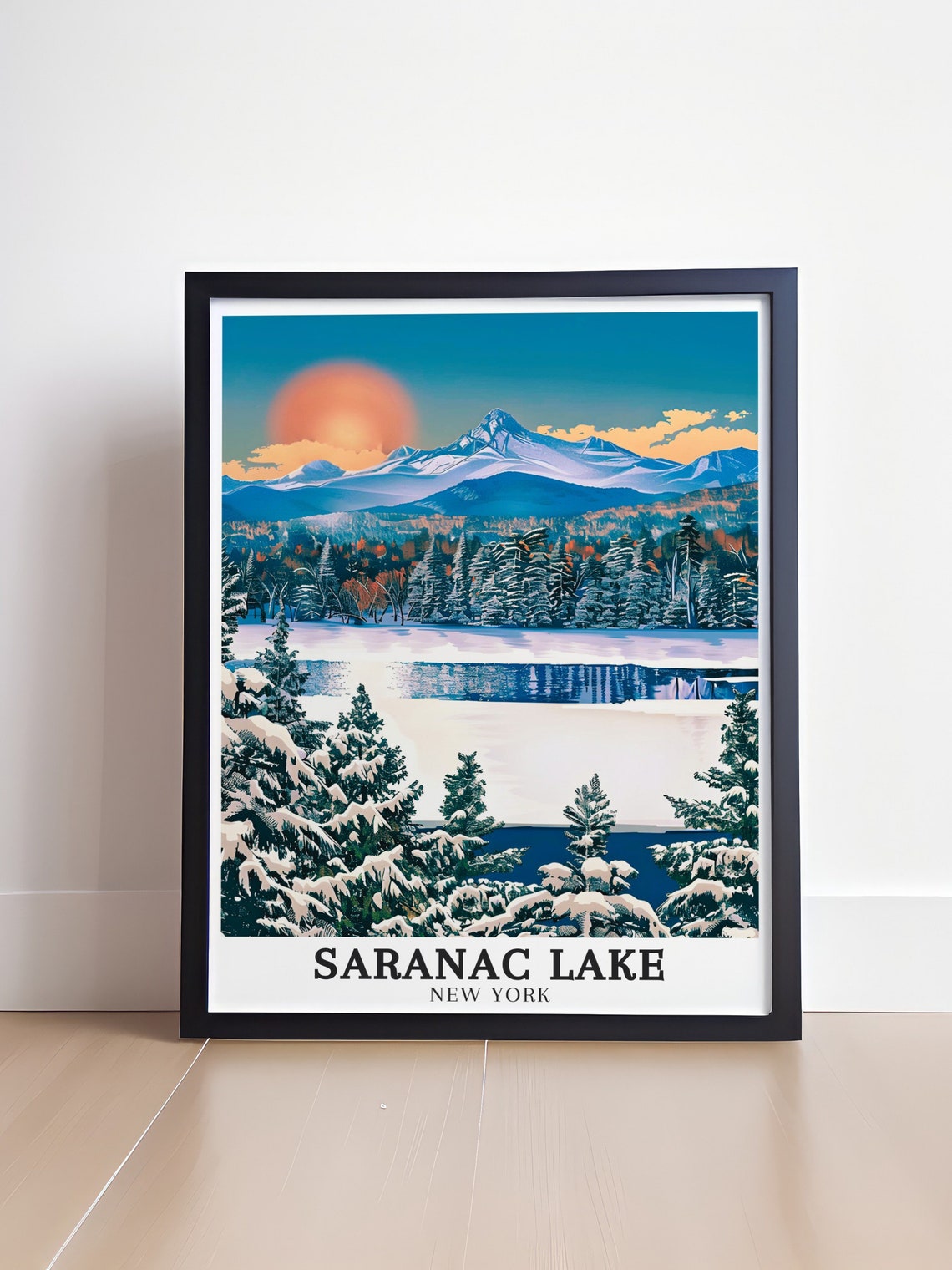 Snowy Saranac Lake Mountain Sunrise Adirondack Winter Travel Poster - Image 4