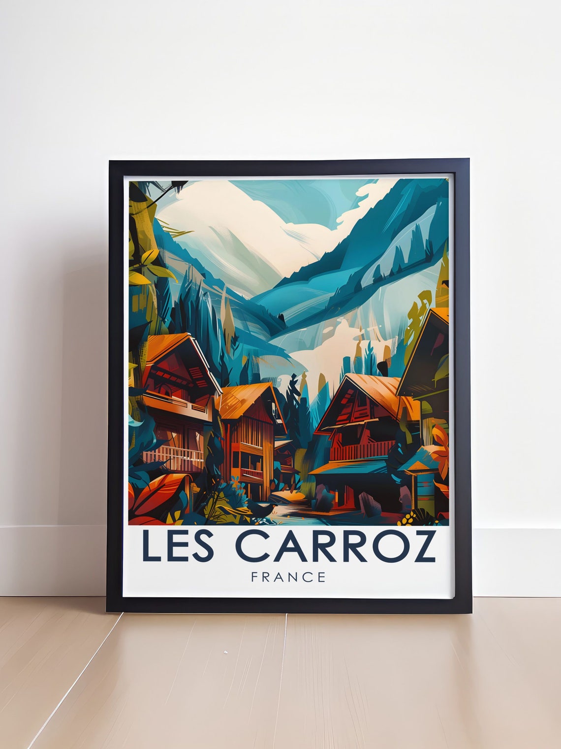Les Carroz Travel Poster Village Centre And French Alps Decor French Alps Travel Decor Vibrant Ski Artwork Cultural Travel Gift - Image 4