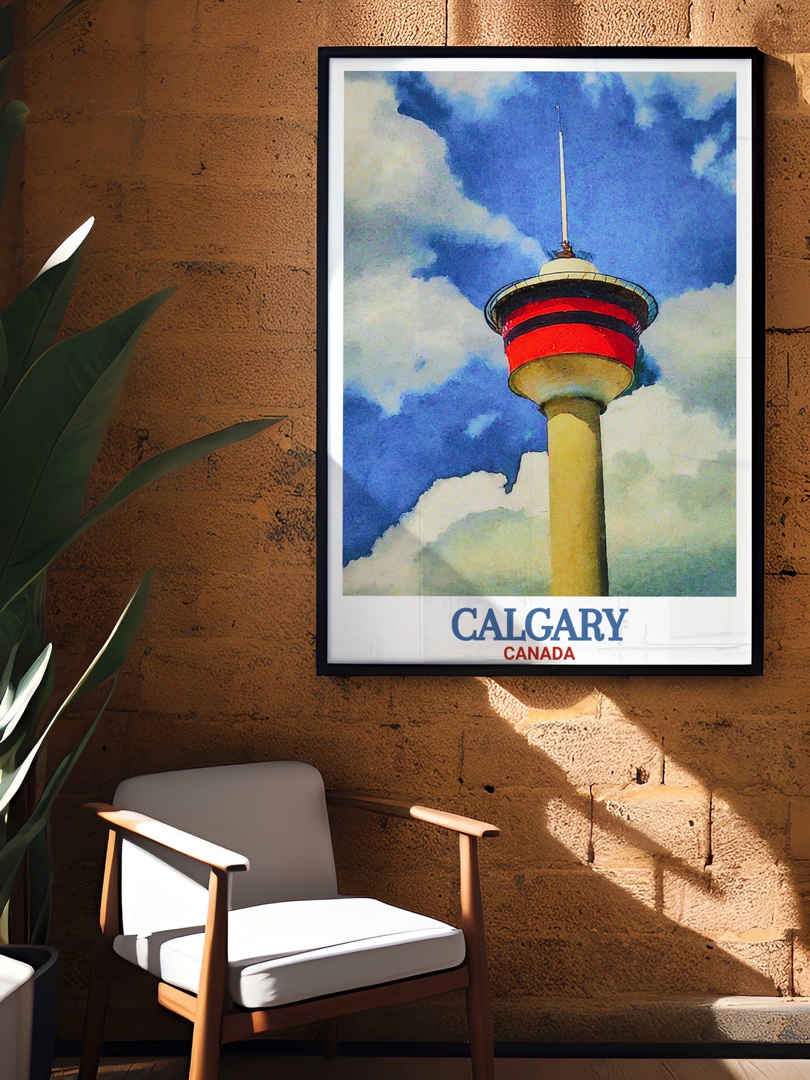 Calgary Tower Red Deck Watercolor Canada Landmark Art Poster - Image 2