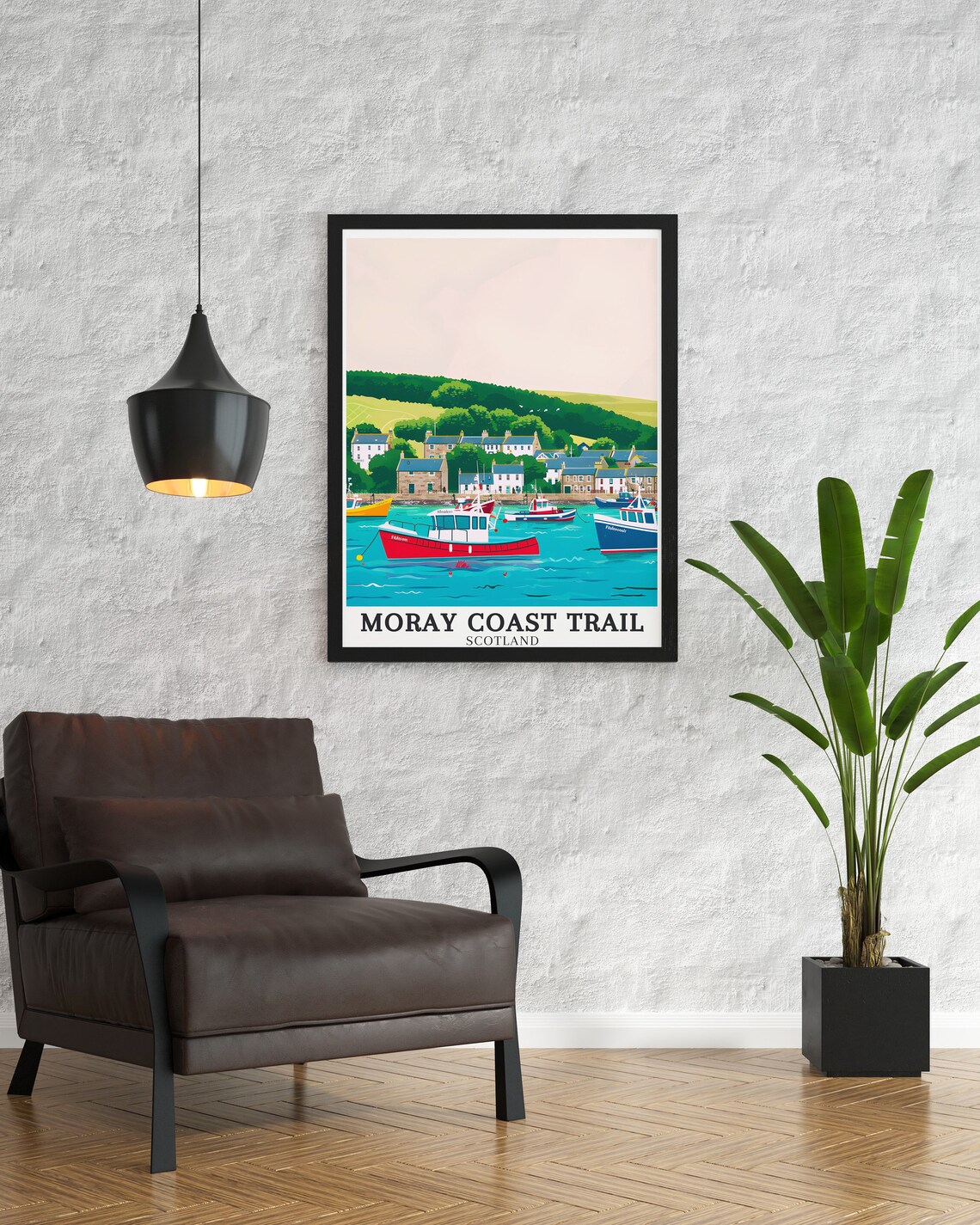 Moray Coast Trail Scotland Harbor Colorful Fishing Boats Travel Poster - Image 3