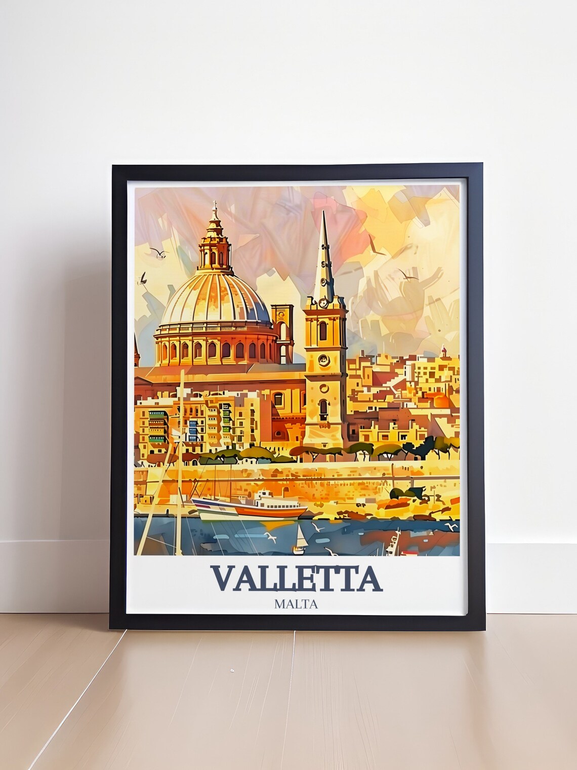 Valletta Malta Co Cathedral Dome Harbour Watercolor Art Poster - Image 4