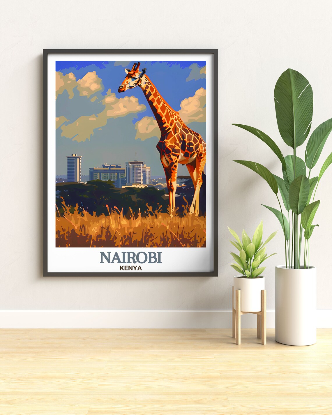 Nairobi Kenya Giraffe Before City Skyline Safari Travel Poster - Image 2
