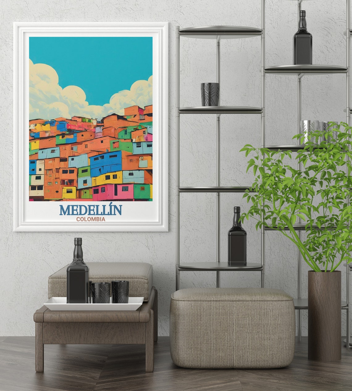 Medellin Colombia Comuna 13 Colorful Hillside Homes Scene Poster - Image 3