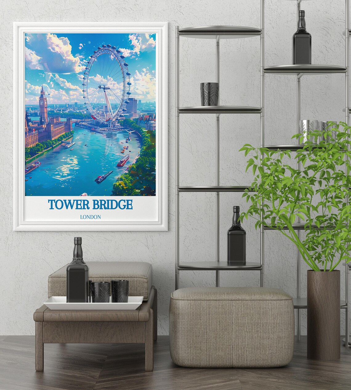 London England Big Ben London Eye Panoramic Thames River Poster - Image 3
