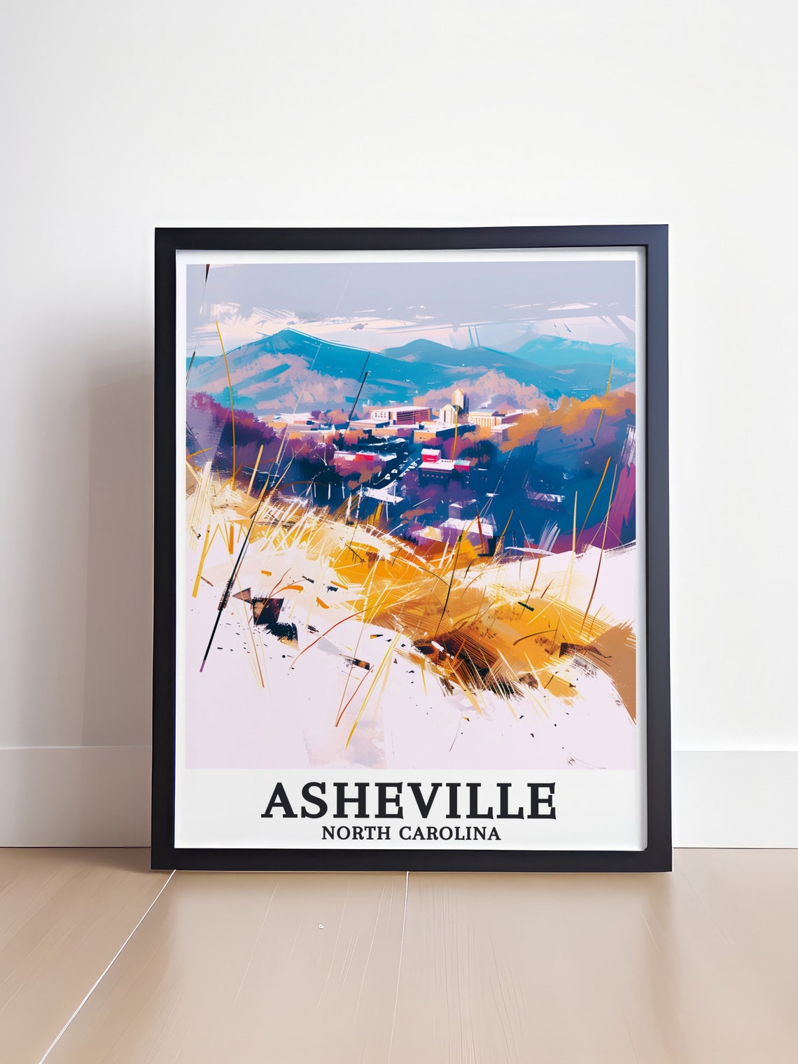 Asheville North Carolina Blue Ridge Mountains Painterly Travel Poster - Image 4