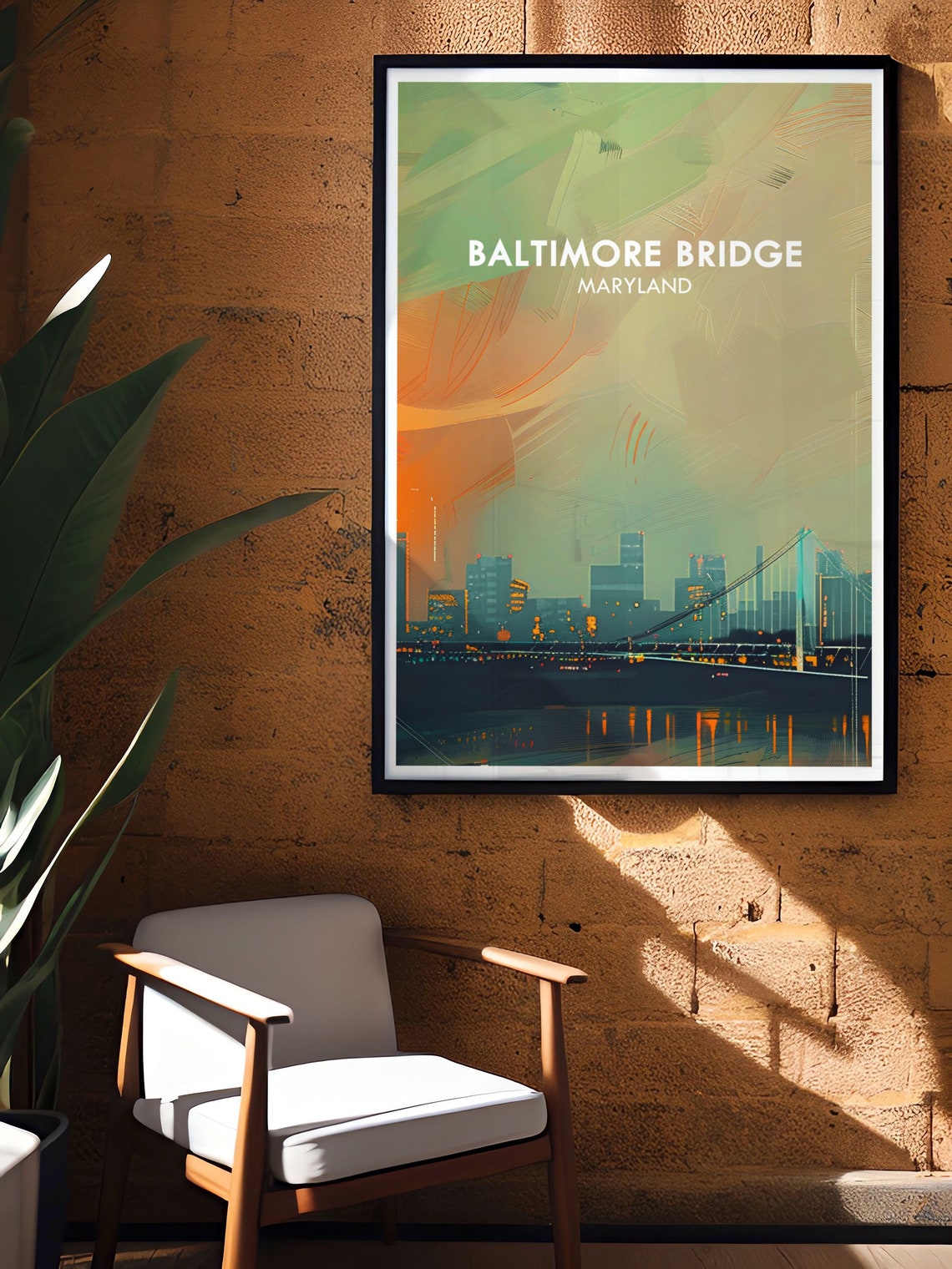 Baltimore Bridge Night Skyline Maryland Abstract Travel Art Poster - Image 2