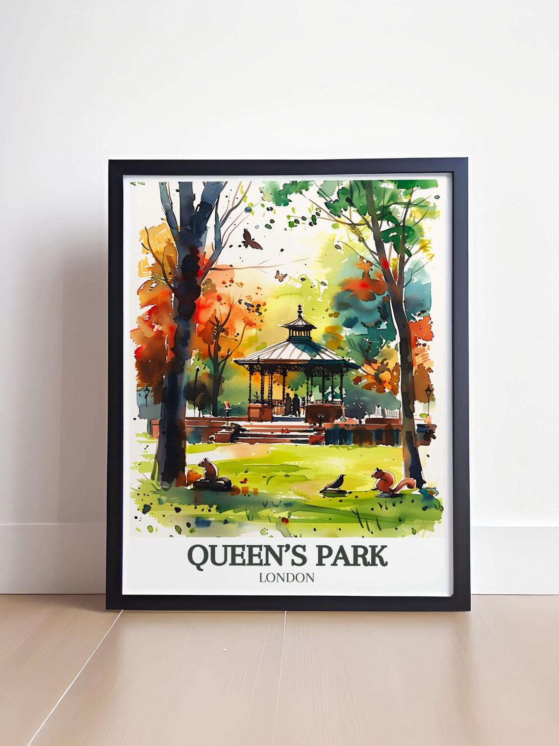 Queens Park London Bandstand Autumn Watercolor Park Scene Poster - Image 4
