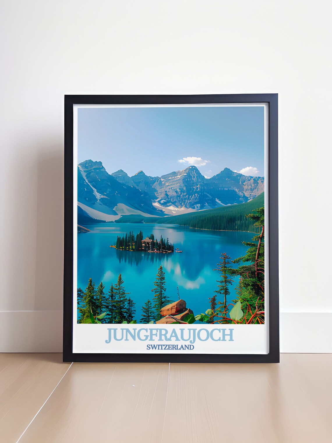 Turquoise Alpine Mountain Lake Pine Island Peak Scenery Travel Poster - Image 4